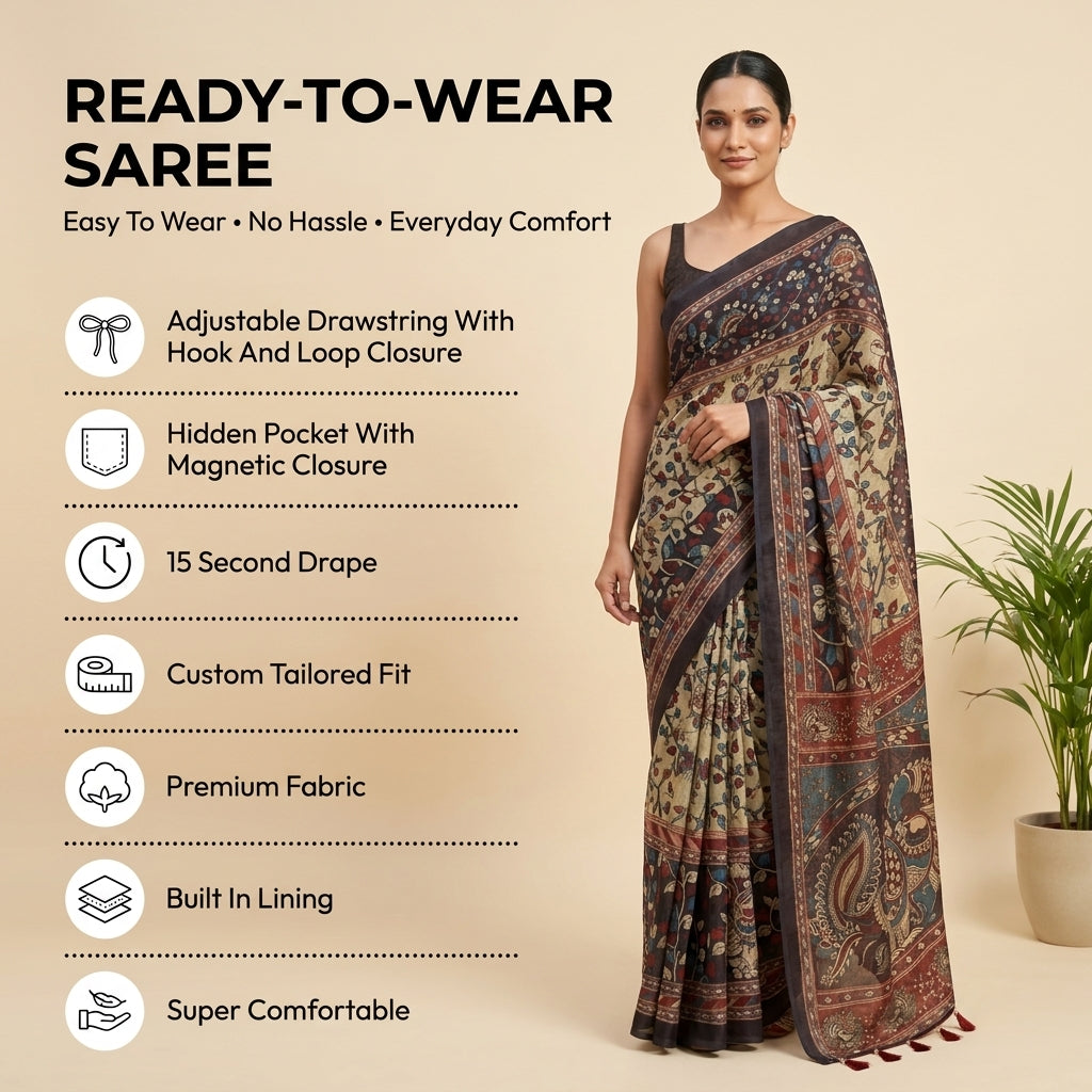 Cotton Kalamkari (I) Ready To Wear Pocket Saree