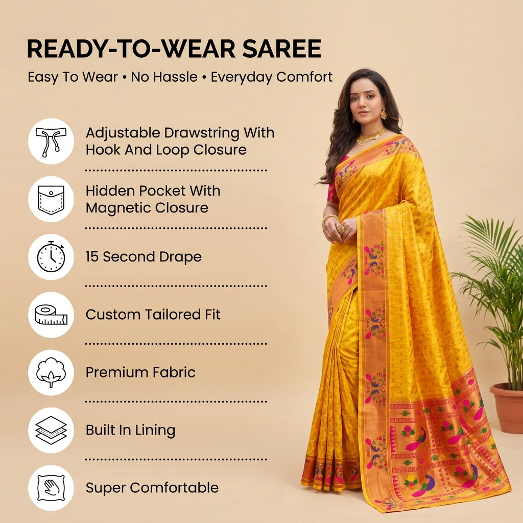 Anand Arpan Powerloom Paithani Silk (B) Ready To Wear Pocket Saree