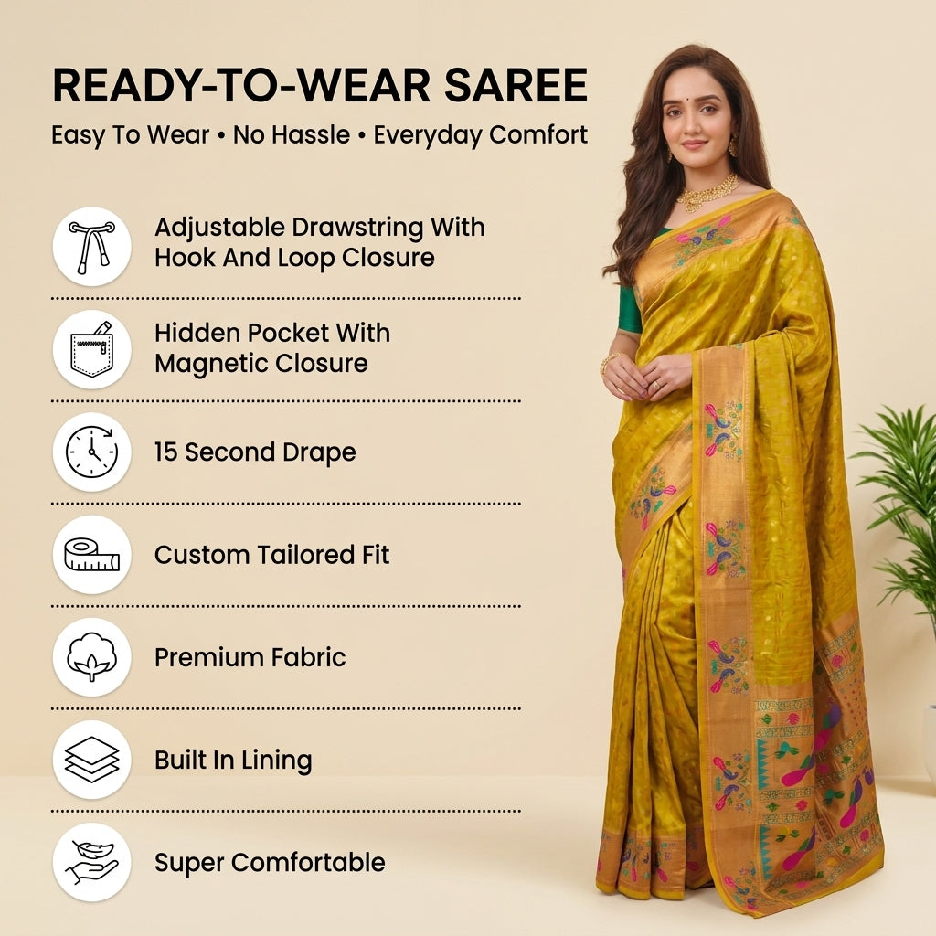 Anand Arpan Powerloom Paithani Silk (G) Ready To Wear Pocket Saree