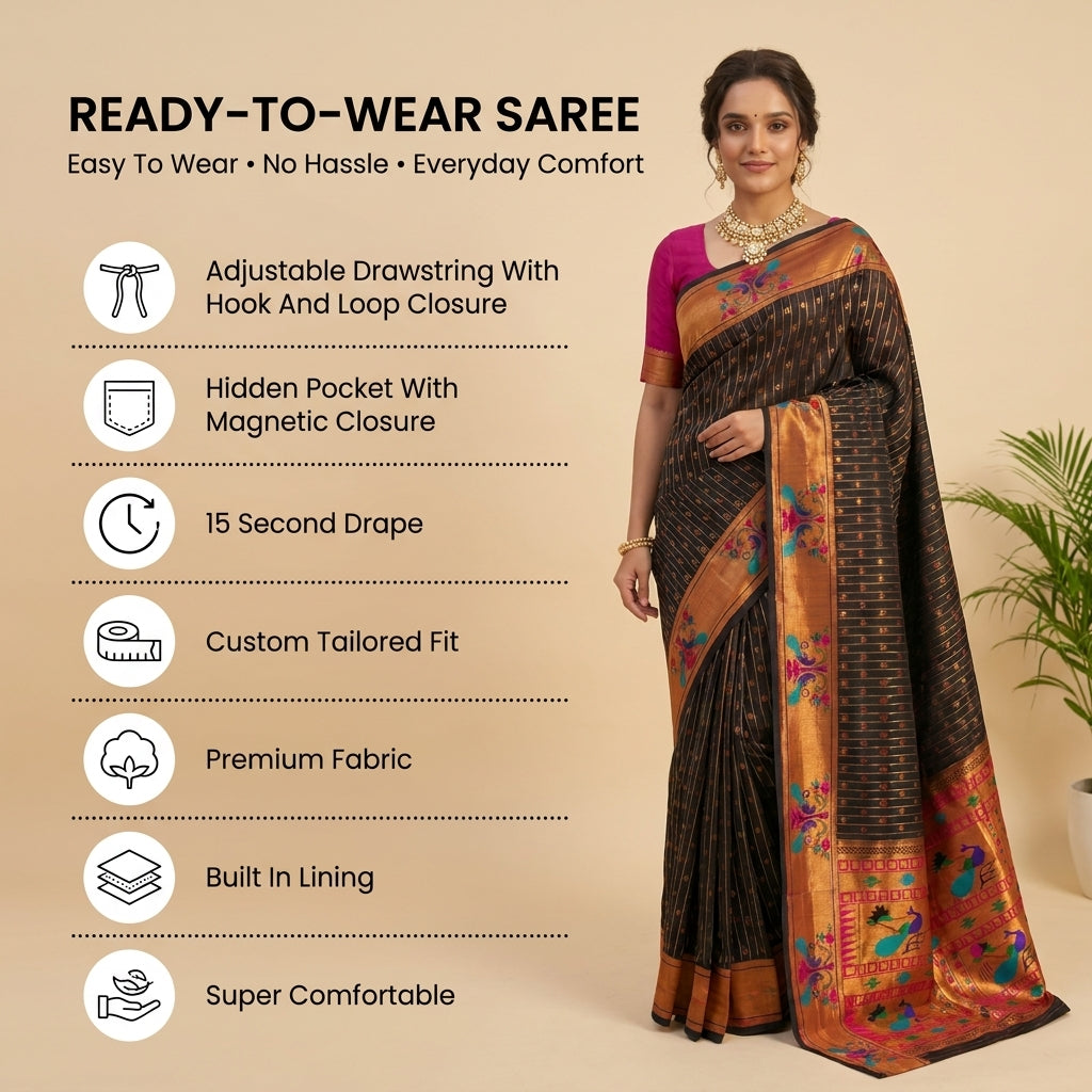 Anand Arpan Powerloom Paithani Silk (C) Ready To Wear Pocket Saree