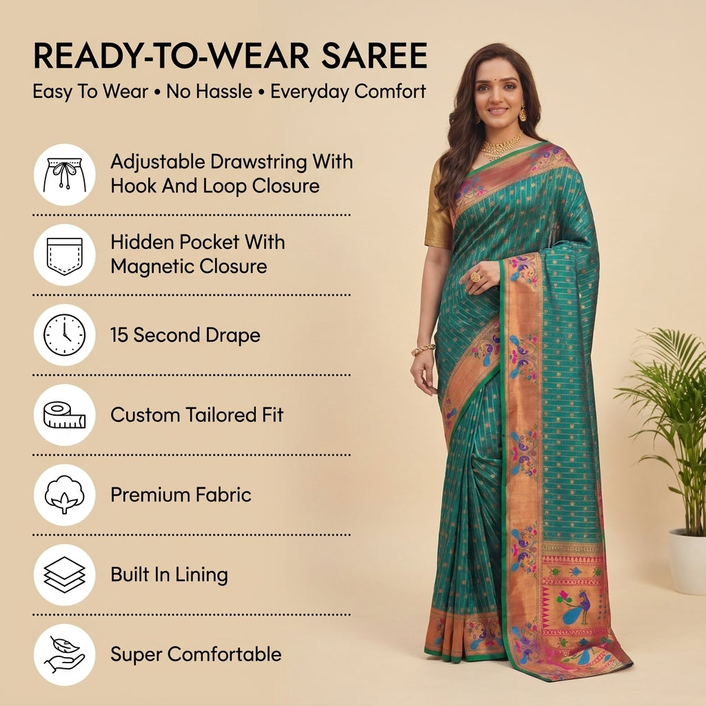 Anand Arpan Powerloom Paithani Silk (F) Ready To Wear Pocket Saree