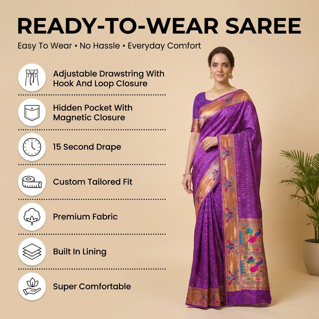 Anand Arpan Powerloom Paithani Silk (H) Ready To Wear Pocket Saree