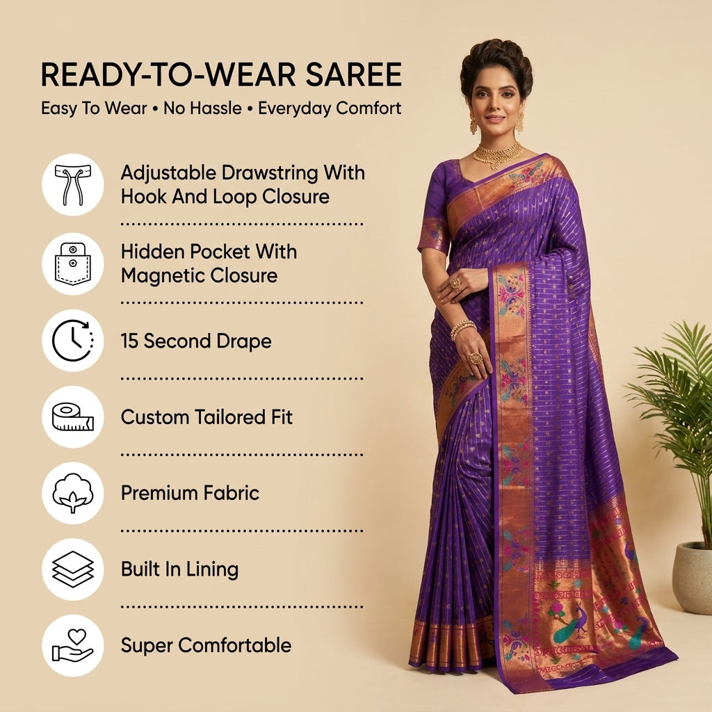 Anand Arpan Powerloom Paithani Silk (I) Ready To Wear Pocket Saree