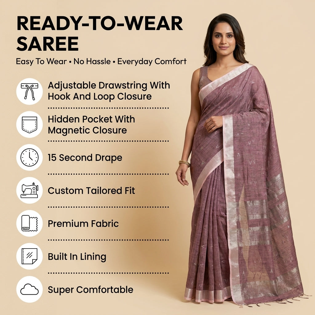 Drapedew Linen Cotton (F) Ready To Wear Pocket Saree