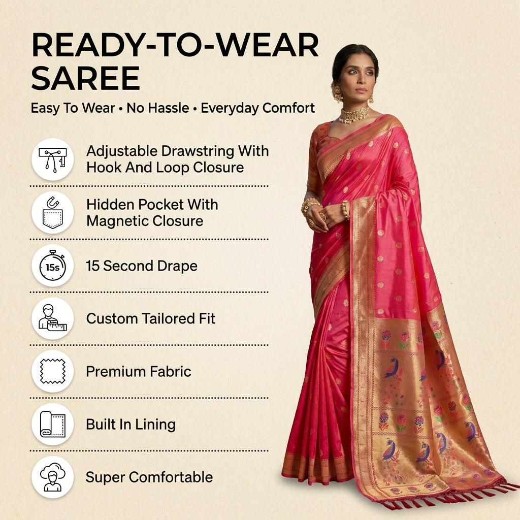Alankrita Powerloom Paithani Silk (B) Ready To Wear Pocket Saree