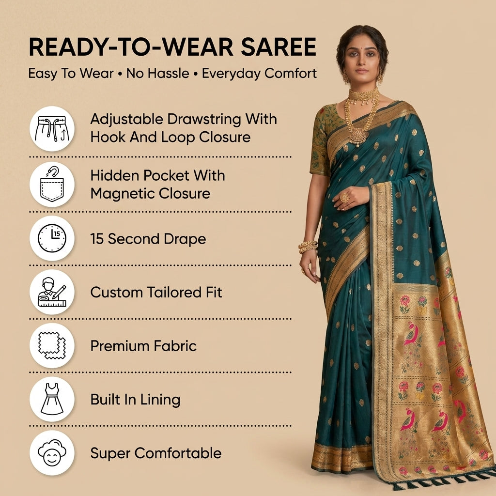 Alankrita Powerloom Paithani Silk (G) Ready To Wear Pocket Saree