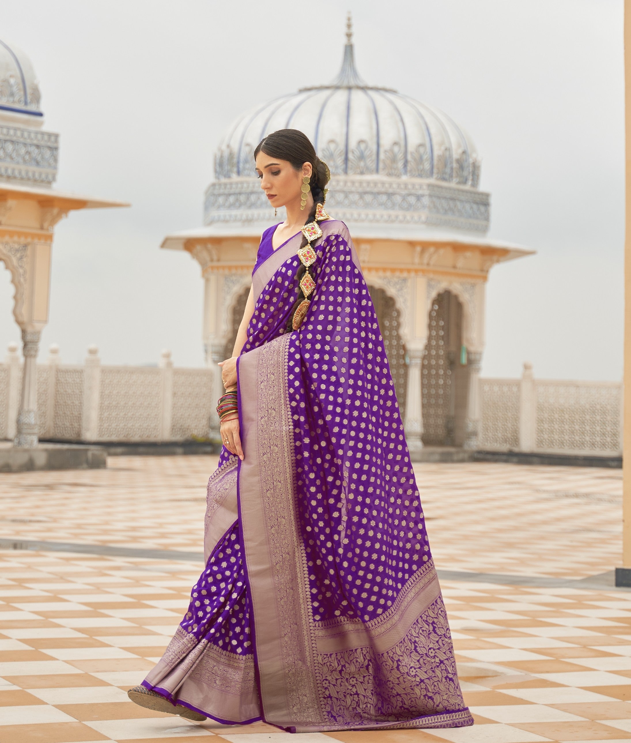 Elysra Khadi Georgette Ready To Wear Pocket Saree