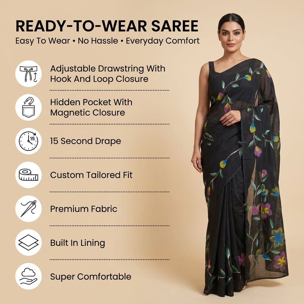 Floral Drift Mul Cotton (H) Ready To Wear Pocket Saree (test)