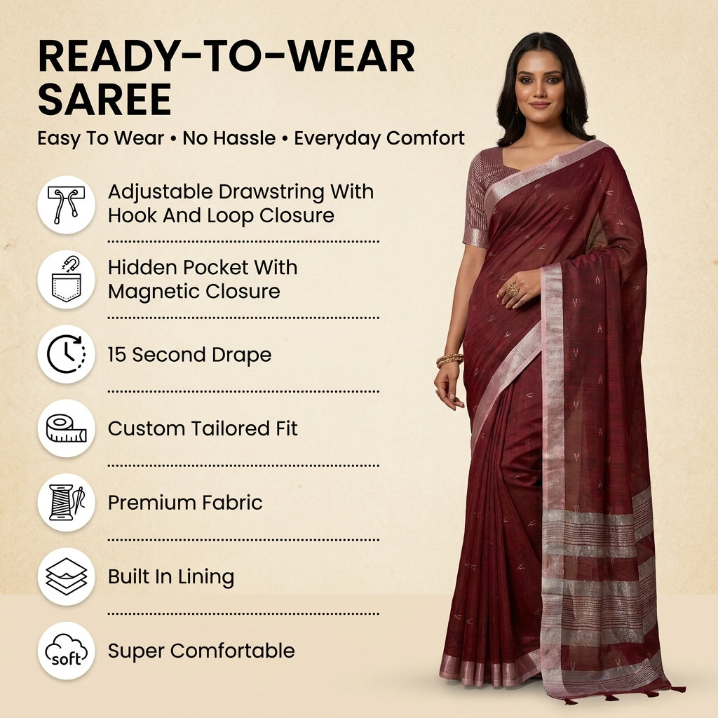 Drapedew Linen Cotton (A) Ready To Wear Pocket Saree