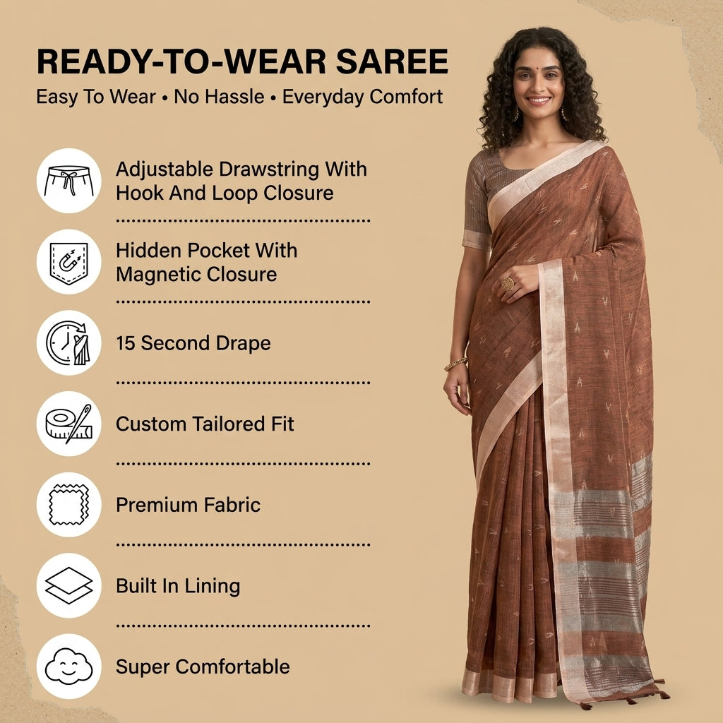 Drapedew Linen Cotton (C) Ready To Wear Pocket Saree