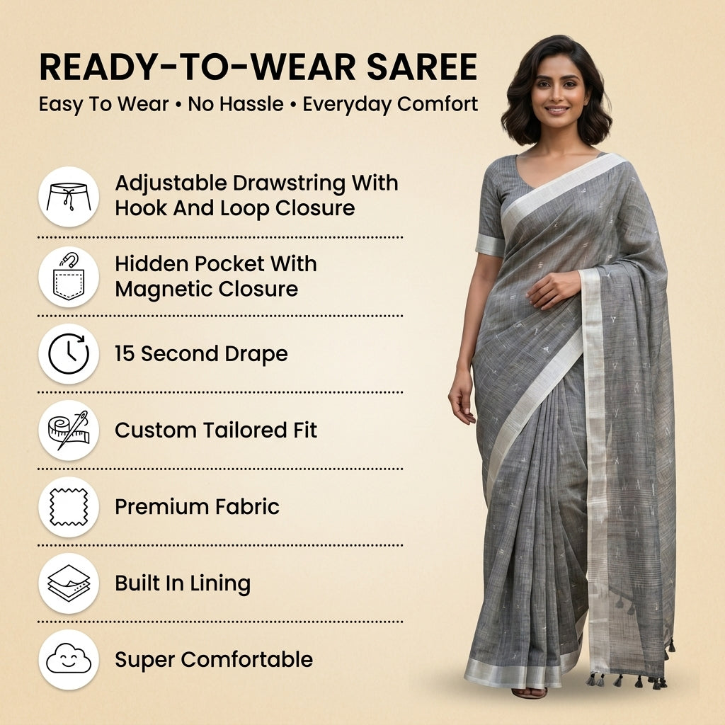 Drapedew Linen Cotton (D) Ready To Wear Pocket Saree