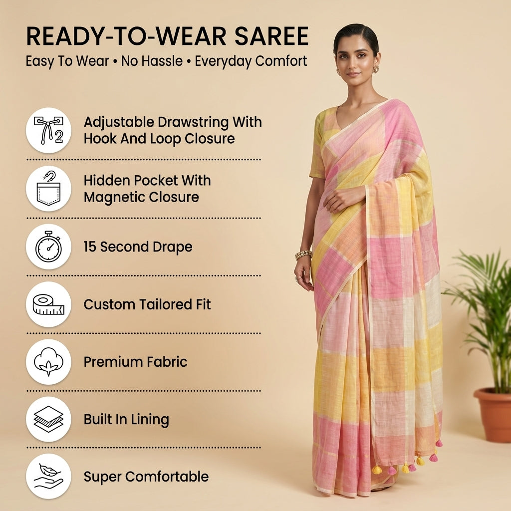 Cassata Linen Ready To Wear Pocket Saree