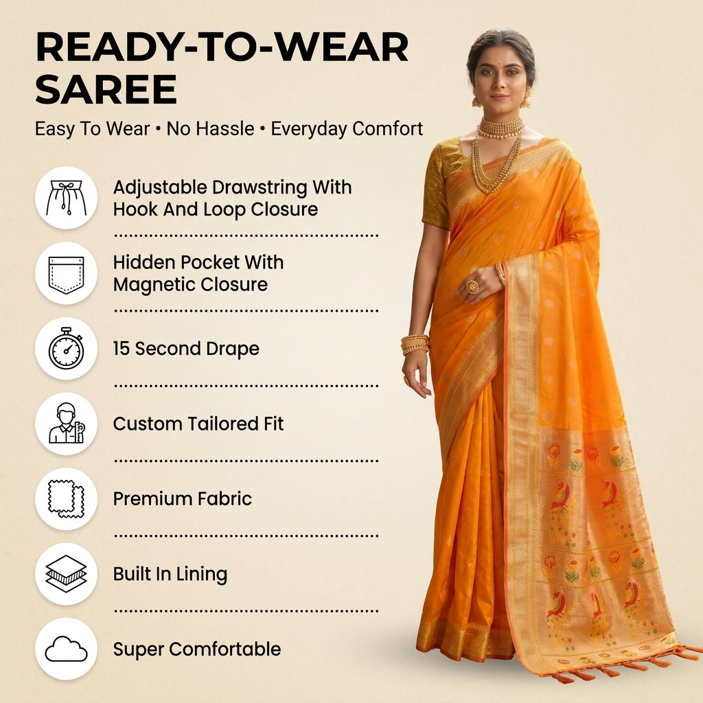 Alankrita Powerloom Paithani Silk (D) Ready To Wear Pocket Saree