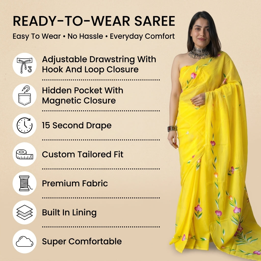 Floral drift Mul Cotton (F) Ready To Wear Pocket Saree