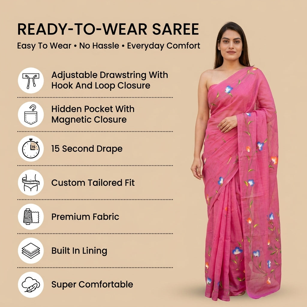 Floral Drift Mul Cotton (E) Ready To Wear Pocket Saree