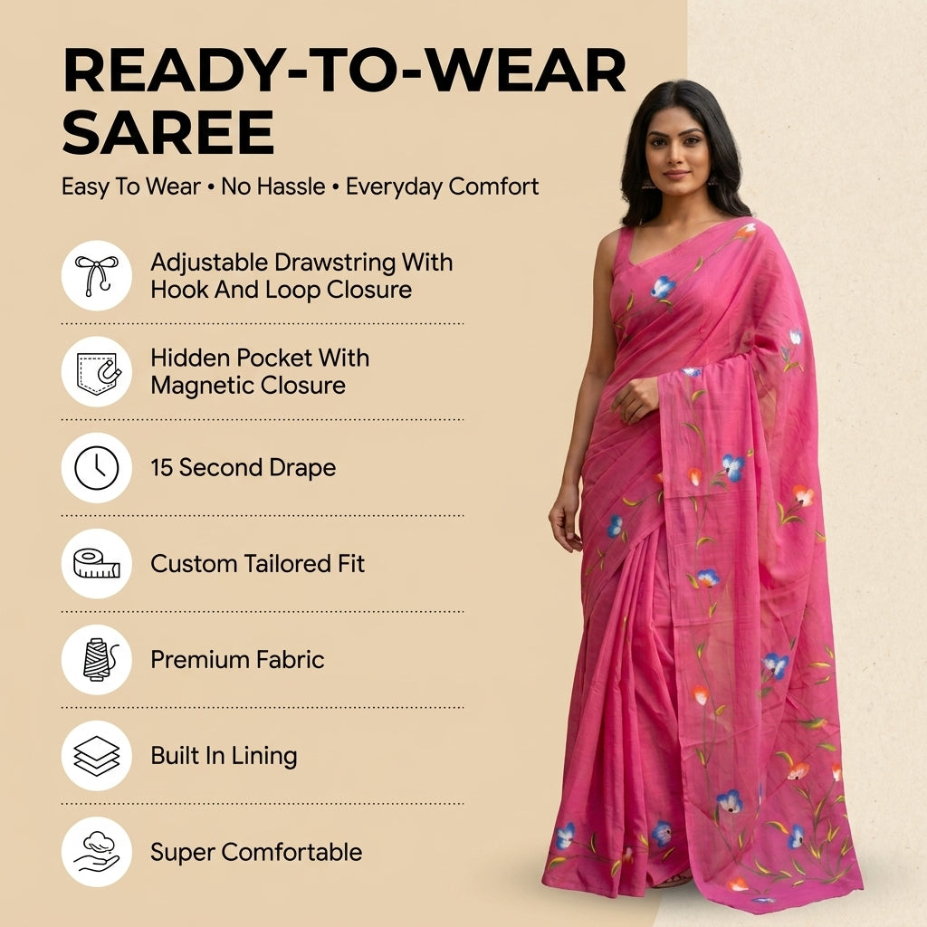 Floral Drift Mul Cotton (I) Ready To Wear Pocket Saree