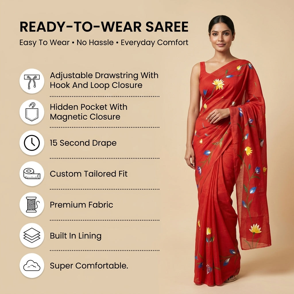 Floral Drift Mul Cotton (G) Ready To Wear Pocket Saree