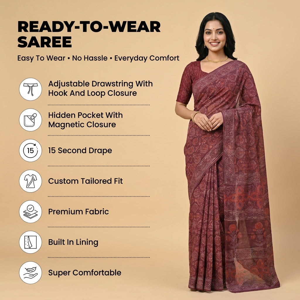Soul soft Mul Cotton Ready To Wear Pocket Saree