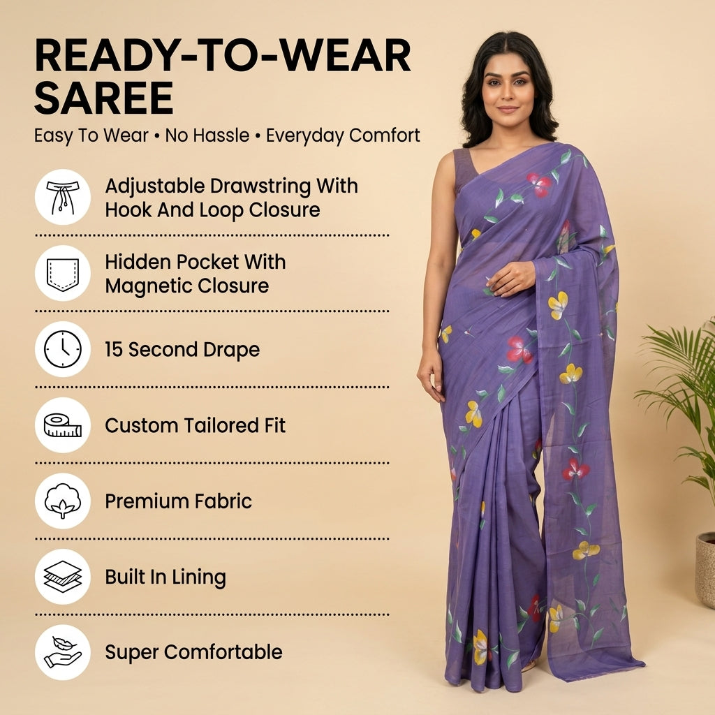 Floral Drift Mul Cotton (A) Ready To Wear Pocket Saree