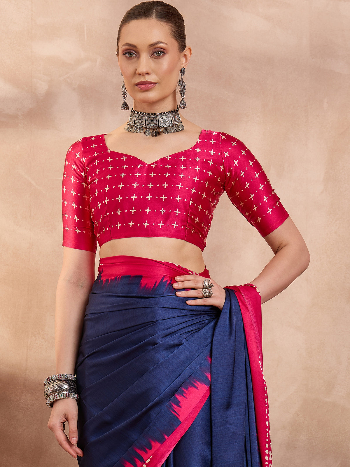 Saanjh Semi Modal Ready To Wear Pocket Saree | Blue