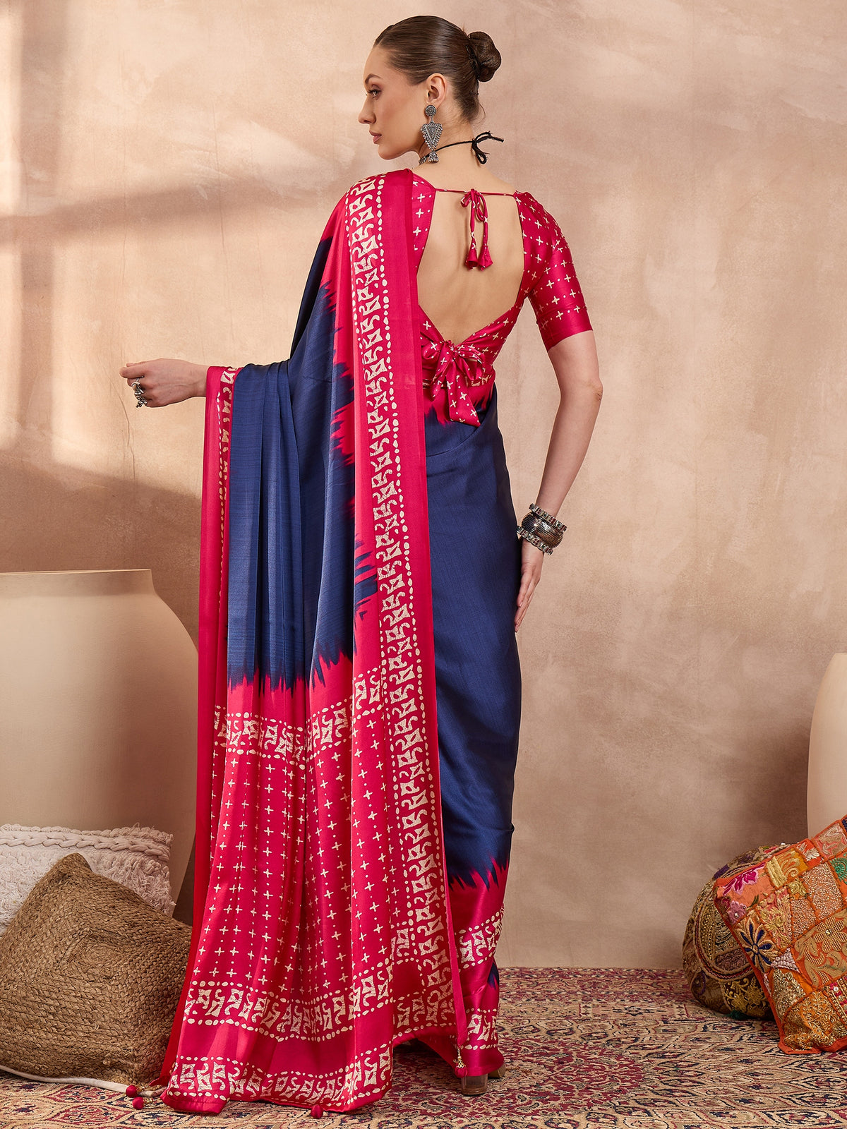 Saanjh Semi Modal Ready To Wear Pocket Saree | Blue