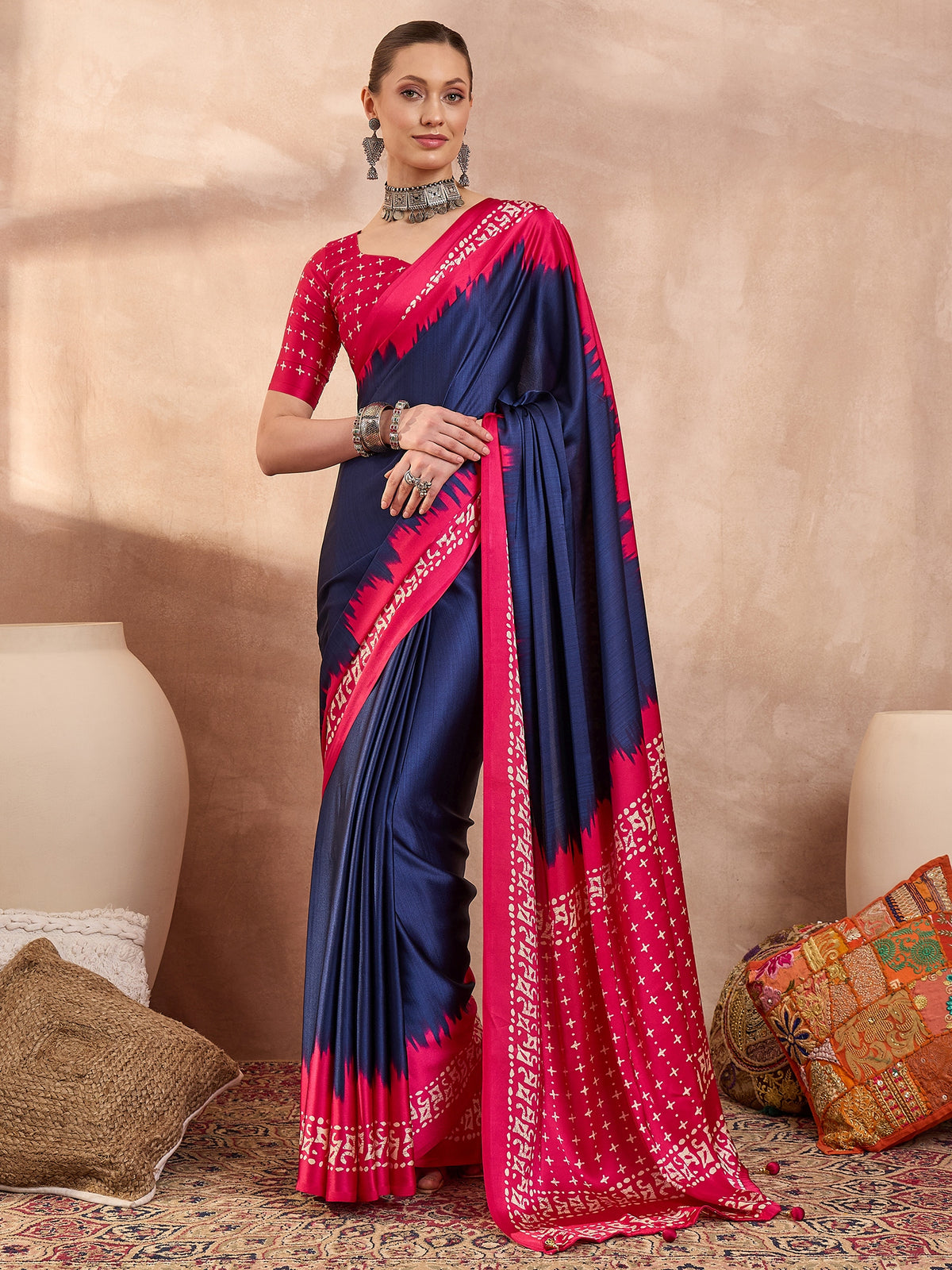 Saanjh Semi Modal Ready To Wear Pocket Saree | Blue