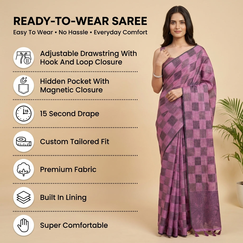 Floral Vine Linen Cotton (C) Ready To Wear Pocket Saree