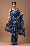 Indigo Dream mul Cotton Hand Block Printed Saree