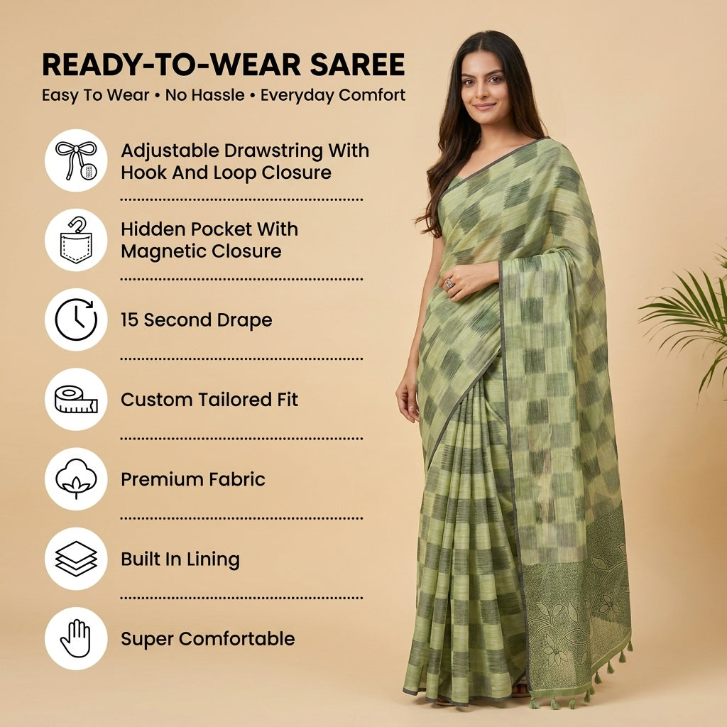 Floral Vine Linen Cotton (B) Ready To Wear Pocket Saree