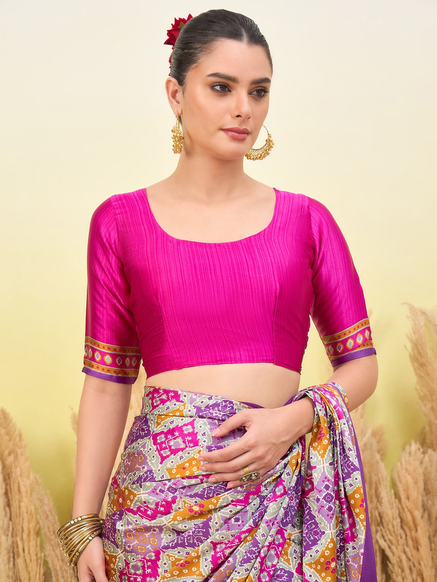 Rangrez Semi Modal (Purple) Ready To Wear Pocket Saree