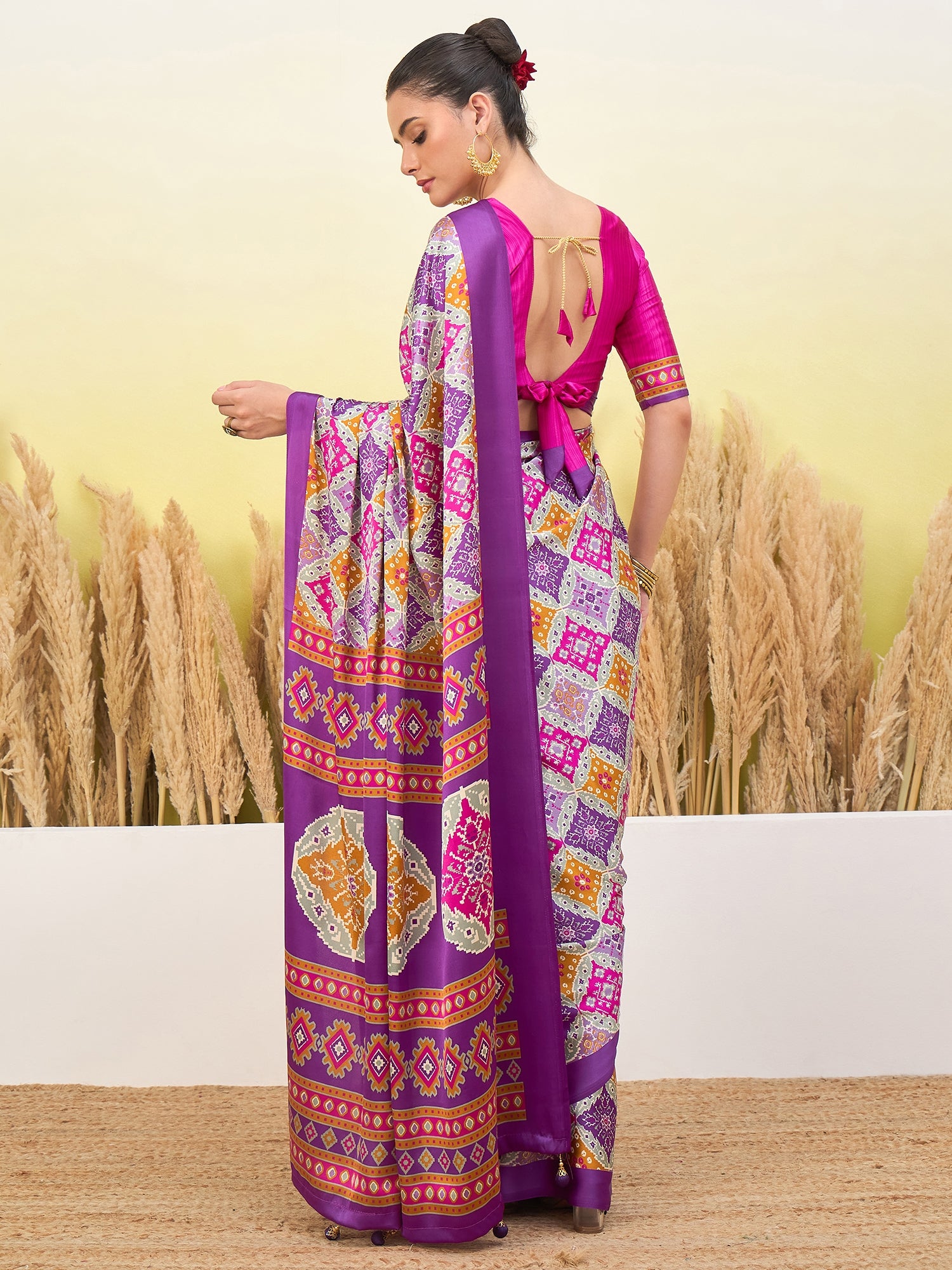 Rangrez Semi Modal (Purple) Ready To Wear Pocket Saree