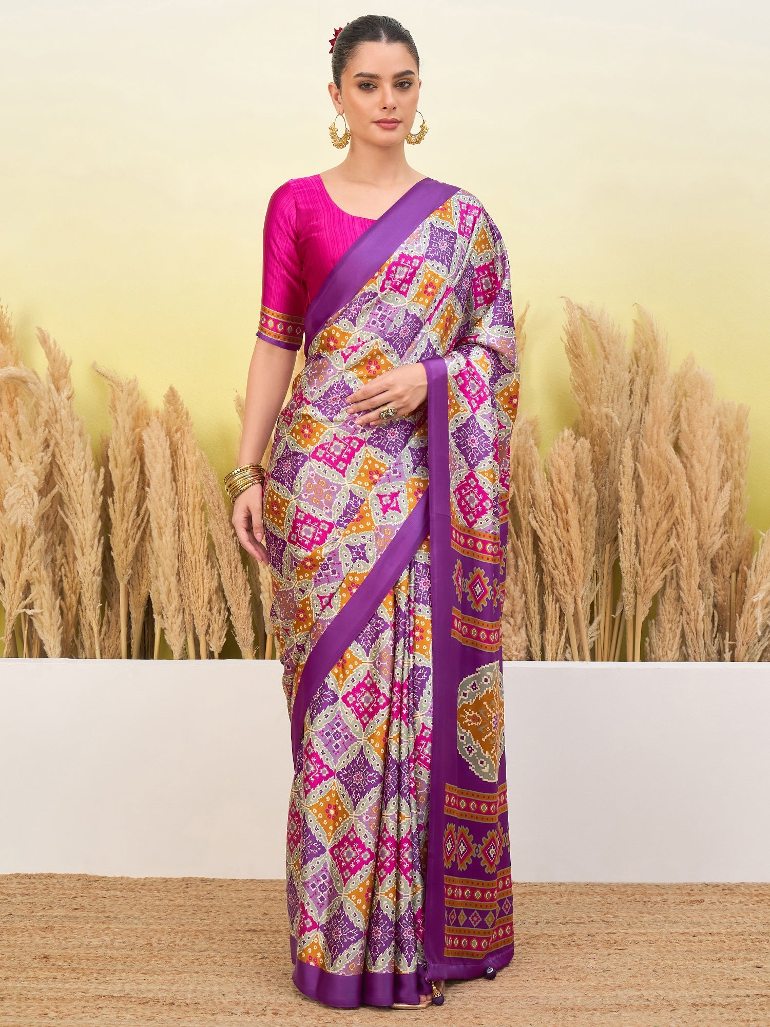 Rangrez Semi Modal (Purple) Ready To Wear Pocket Saree