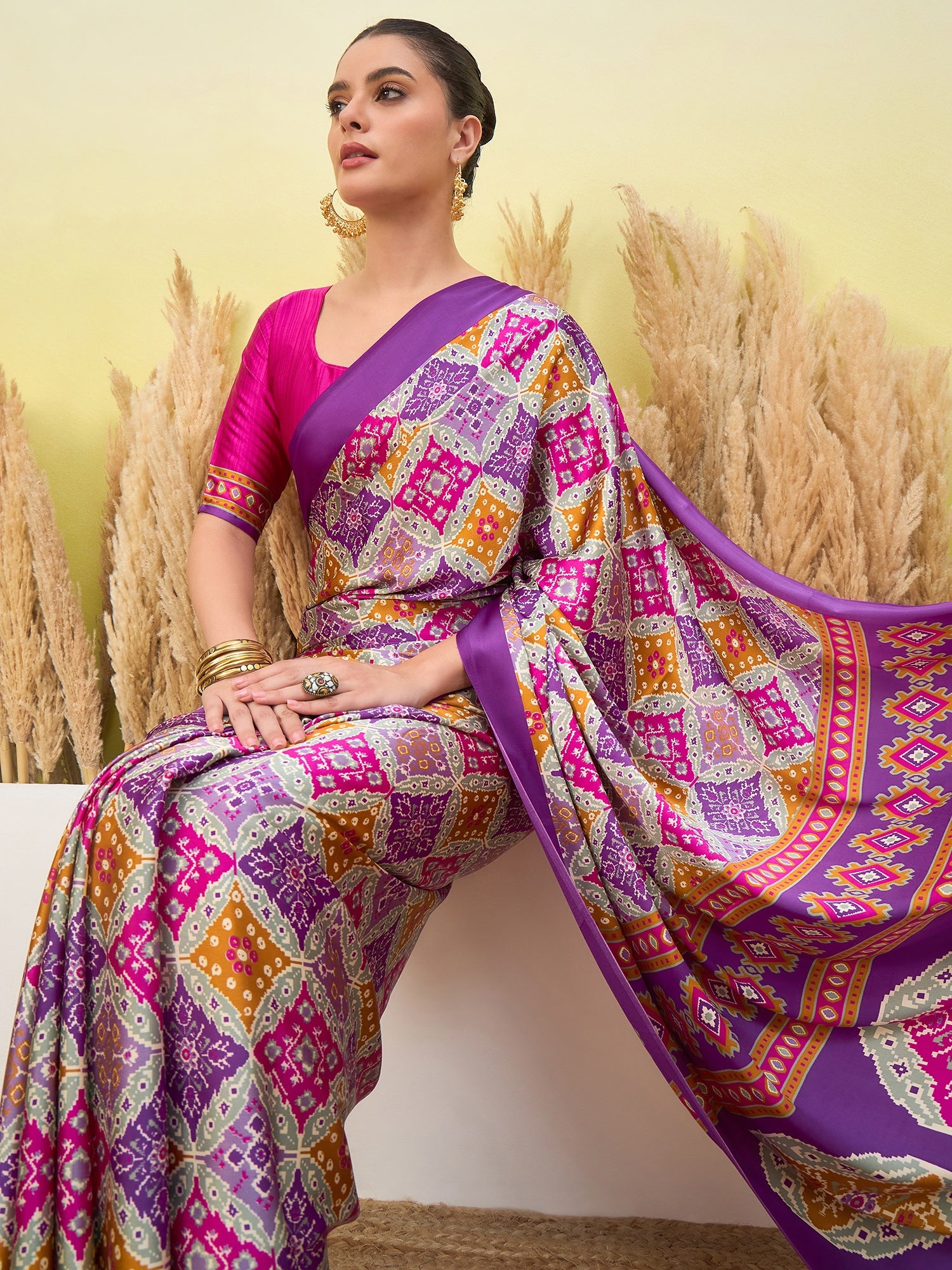 Rangrez Semi Modal (Purple) Ready To Wear Pocket Saree