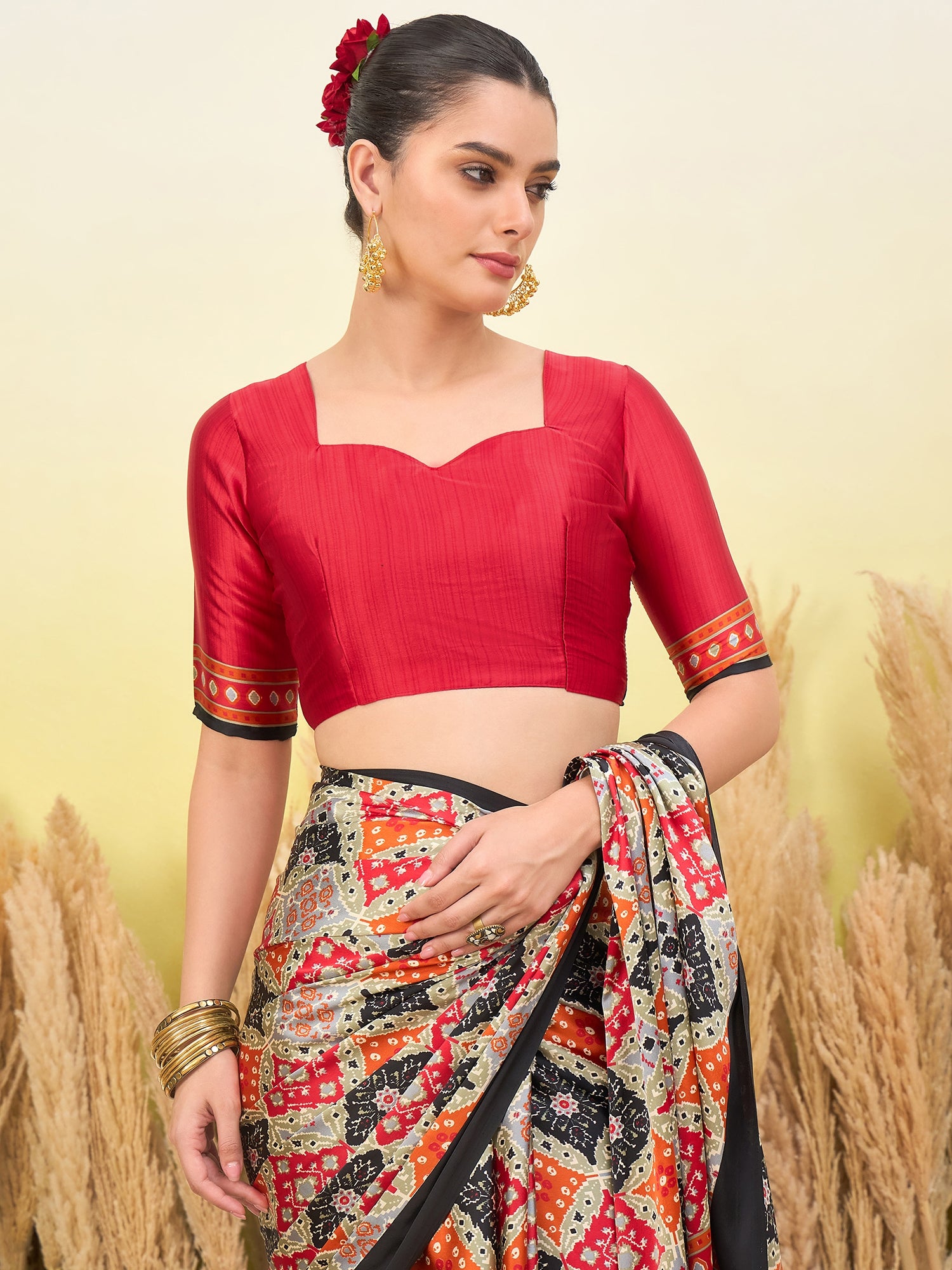 Rangrez Semi Modal (Black) Ready To Wear Pocket Saree