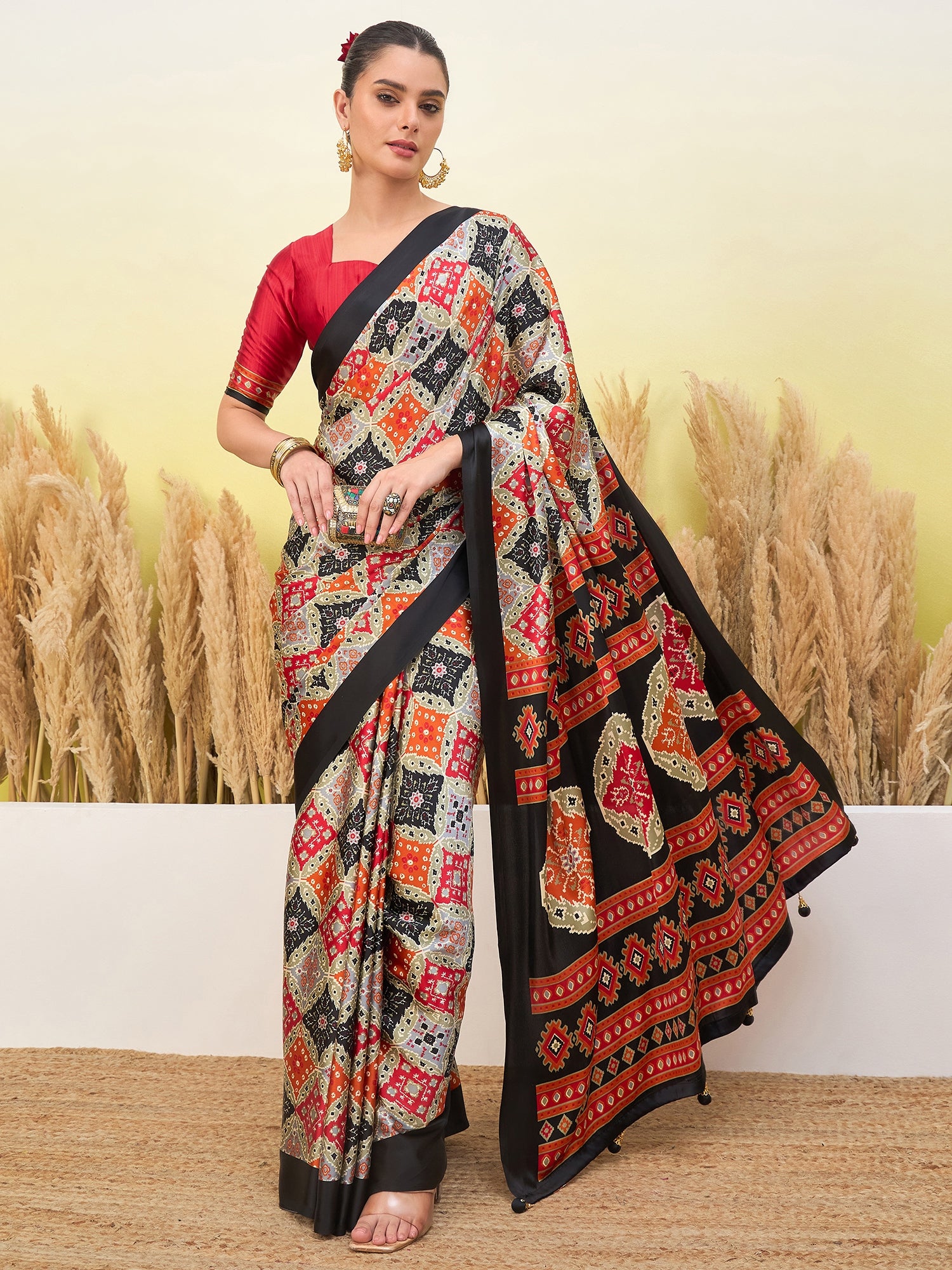 Rangrez Semi Modal (Black) Ready To Wear Pocket Saree
