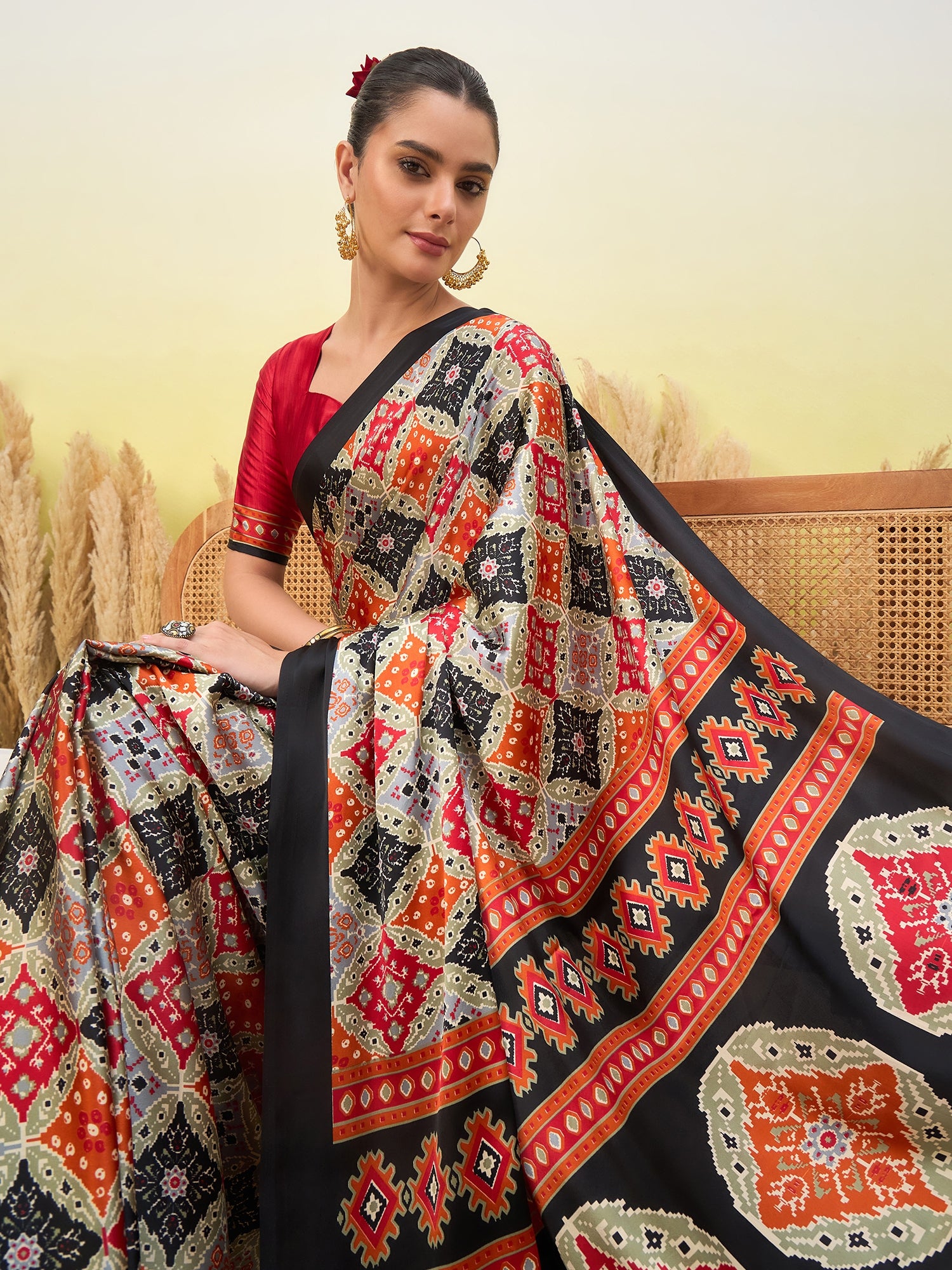 Rangrez Semi Modal (Black) Ready To Wear Pocket Saree