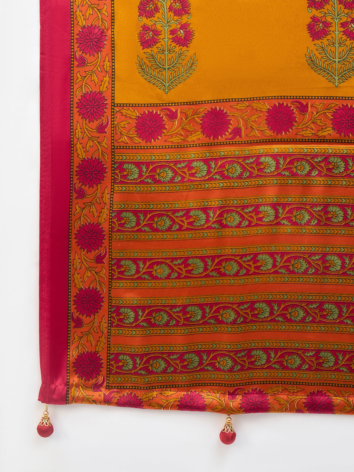 Flora Semi Modal Ready To Wear Pocket Saree | Yellow & Red