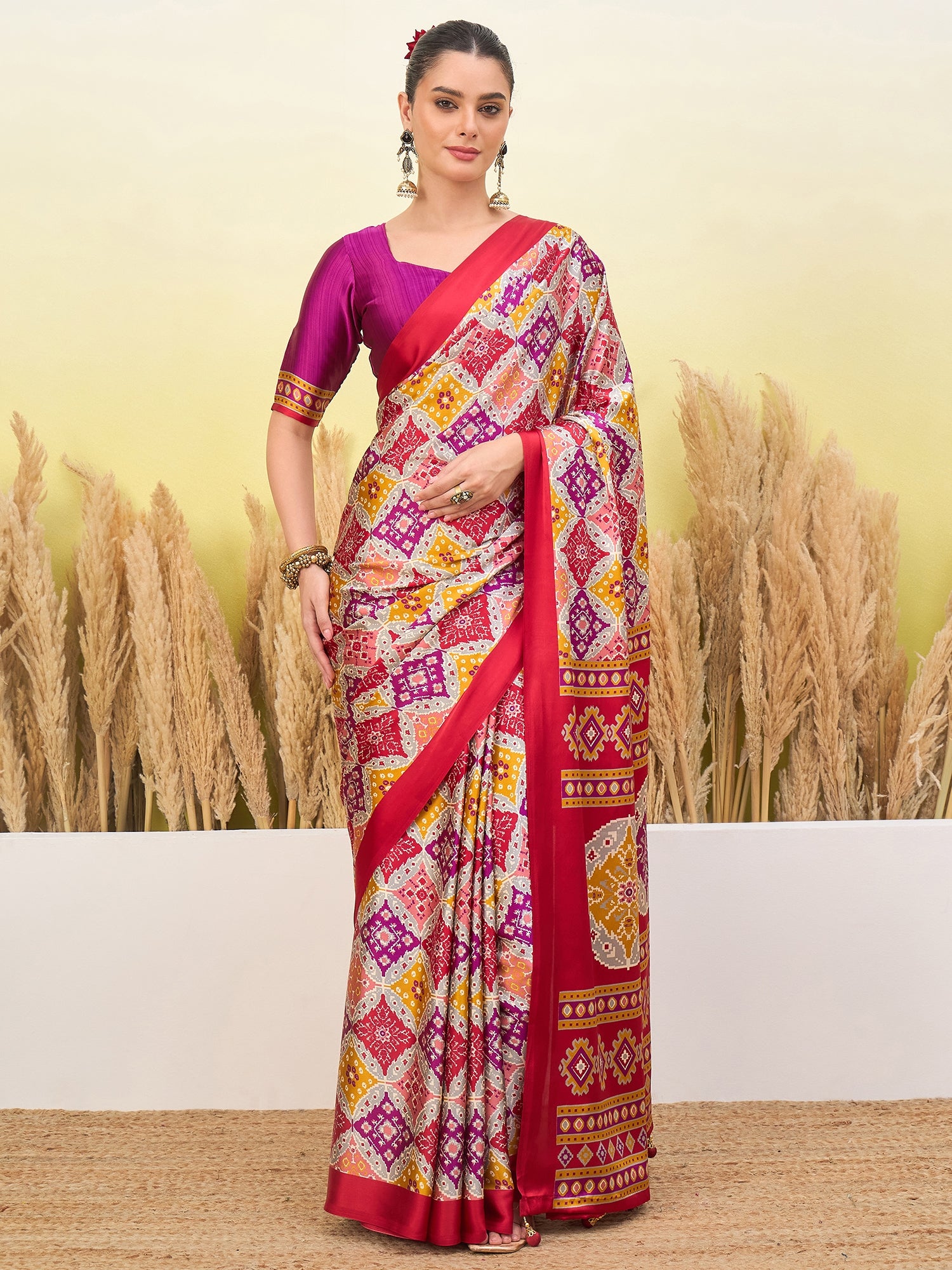 Rangrez Semi Modal (Red) Ready To Wear Pocket Saree