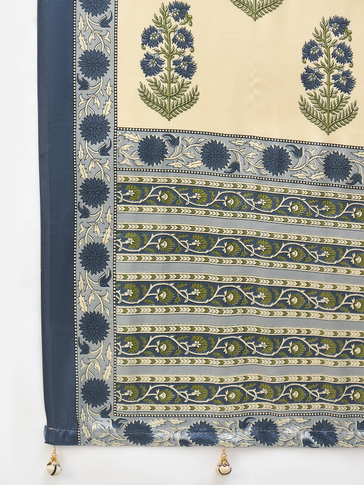 Flora Semi Modal Ready To Wear Pocket Saree | Blue & Cream