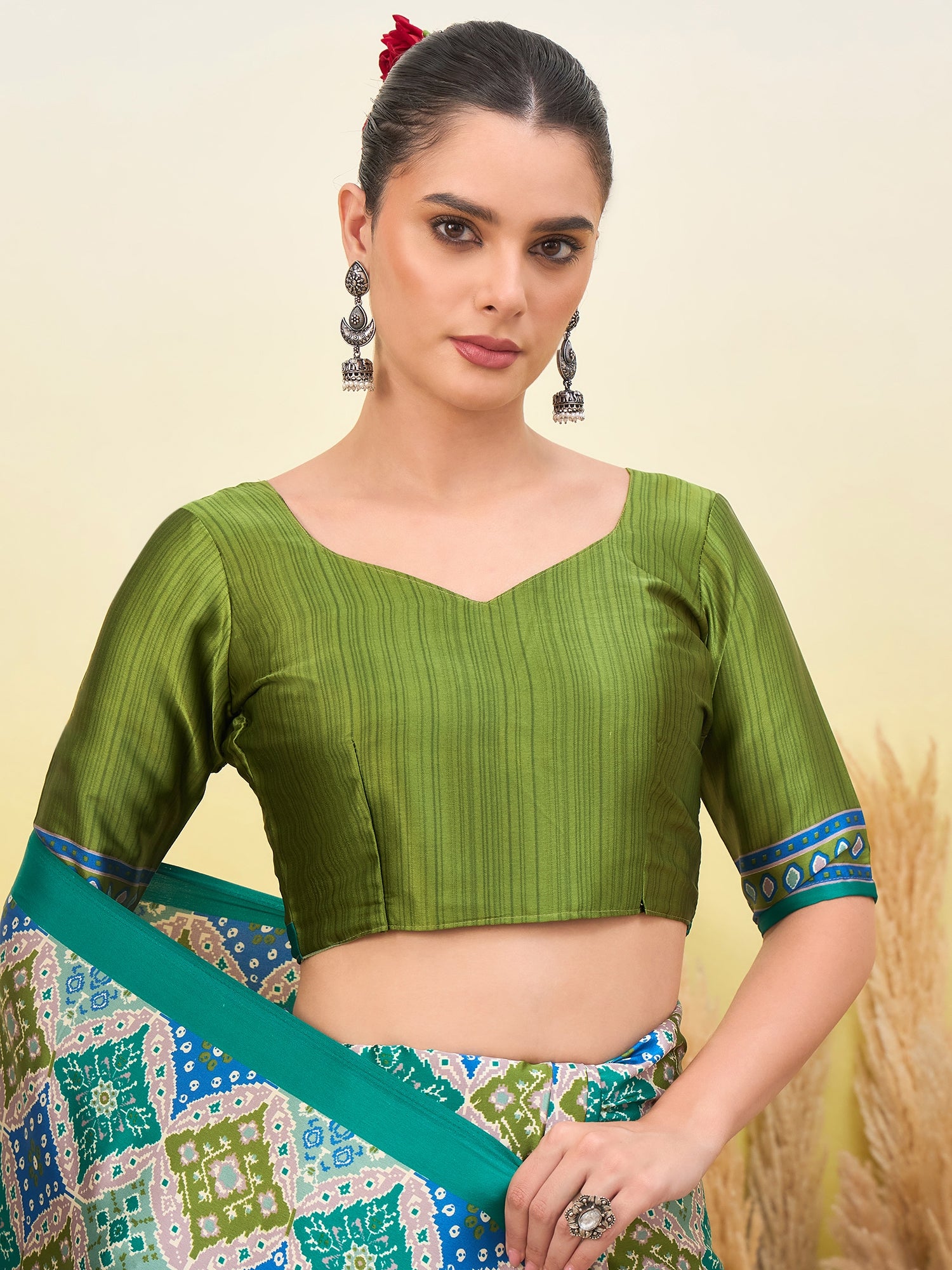 Rangrez Semi Modal (Teal) Ready To Wear Pocket Saree