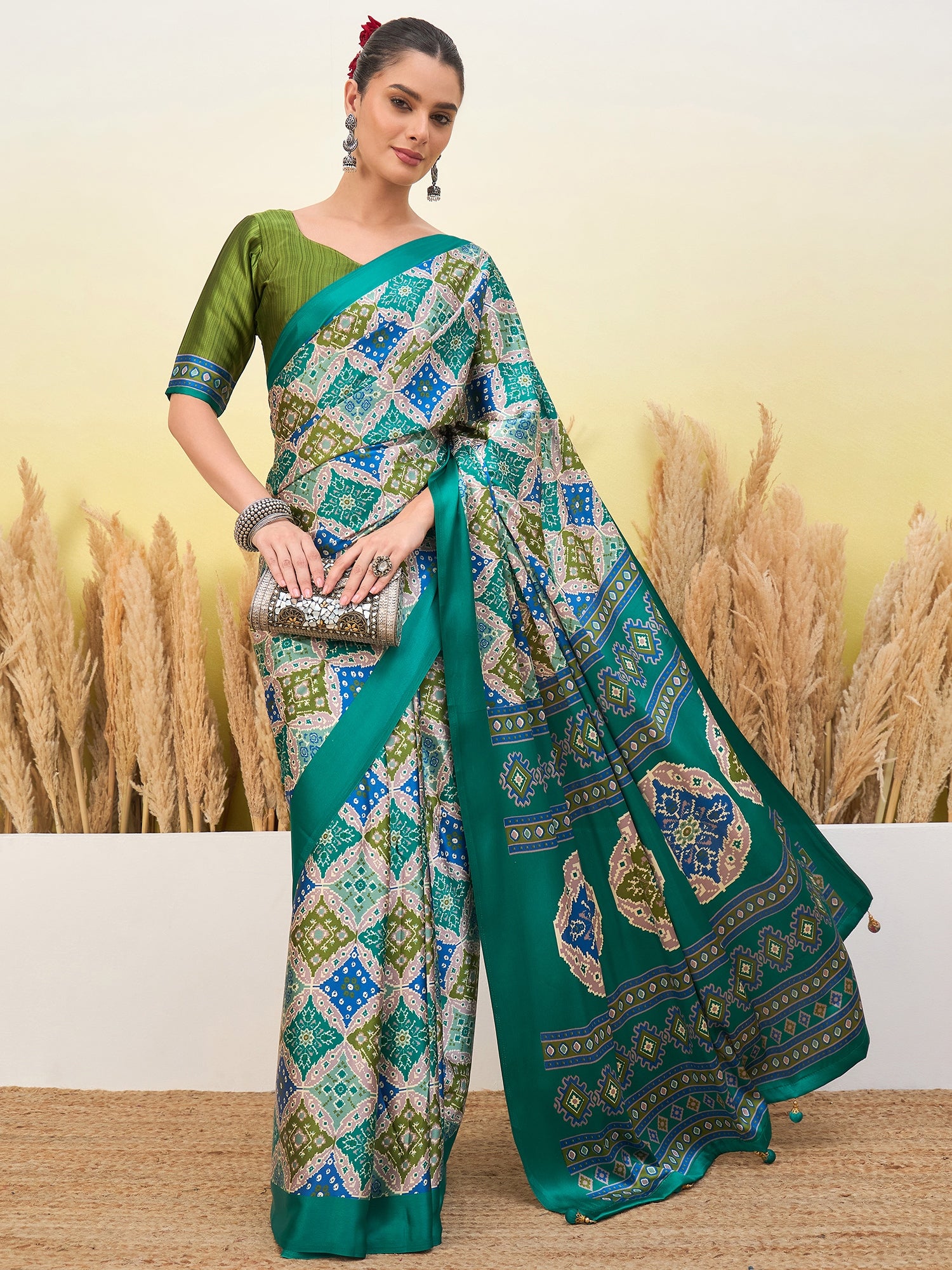Rangrez Semi Modal (Teal) Ready To Wear Pocket Saree