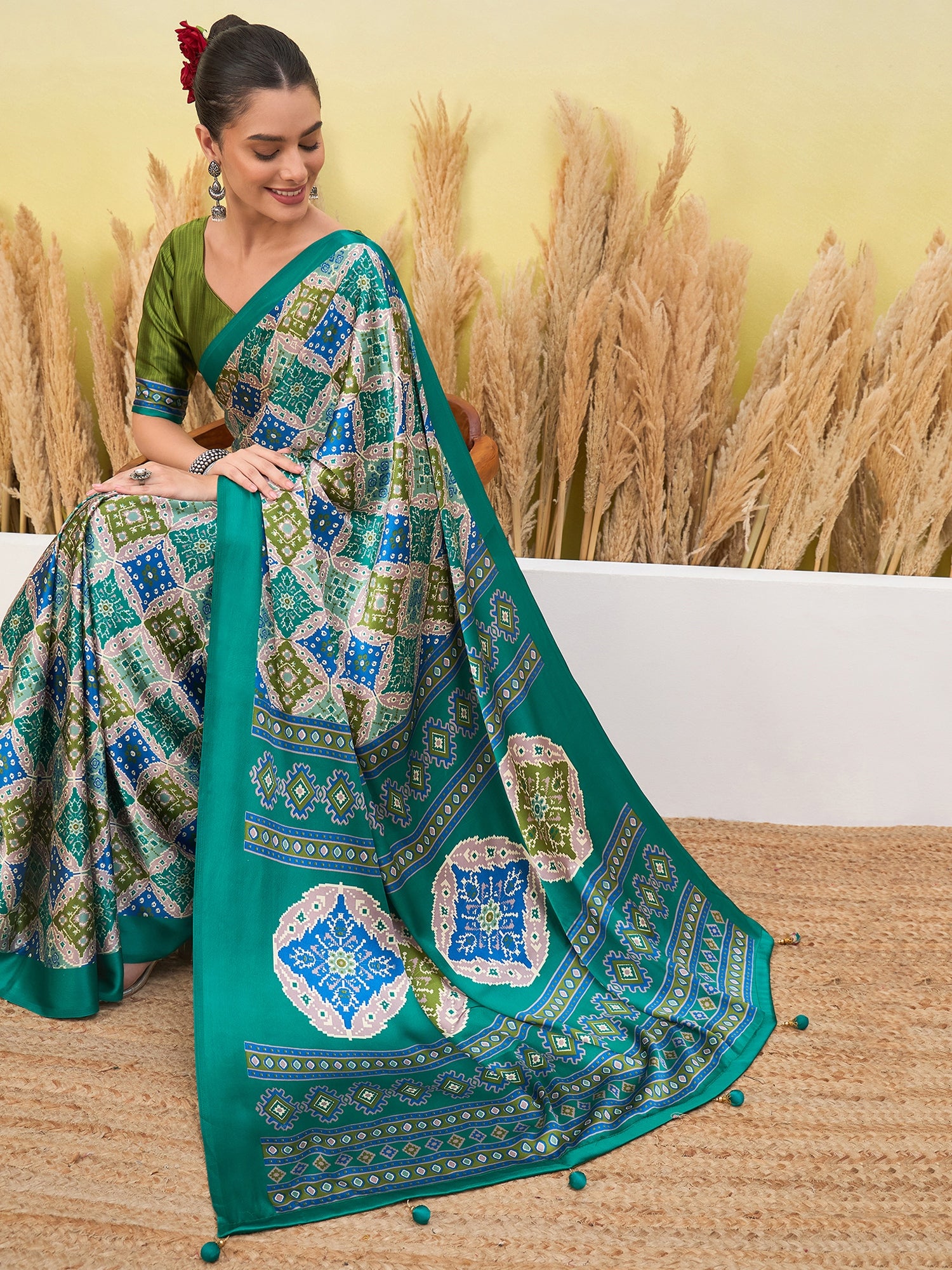 Rangrez Semi Modal (Teal) Ready To Wear Pocket Saree