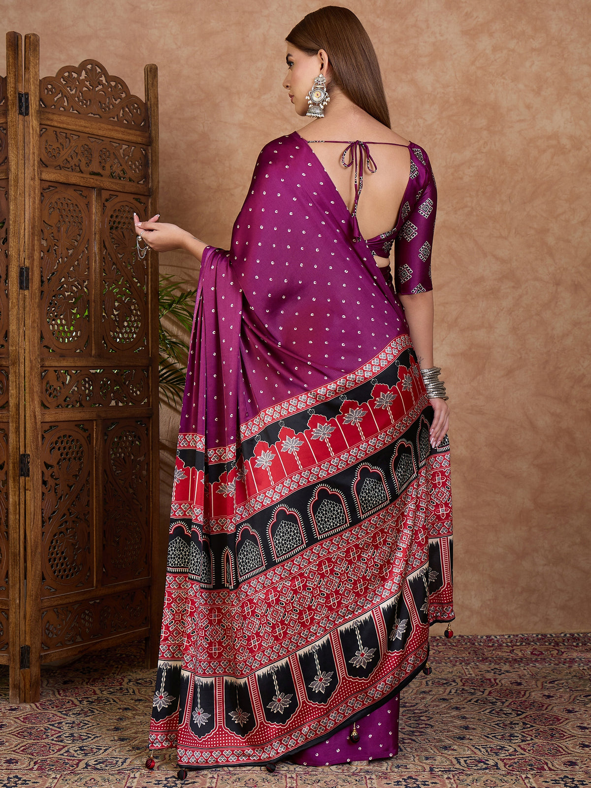 Iris Semi Modal Ready To Wear Pocket Saree | Wine