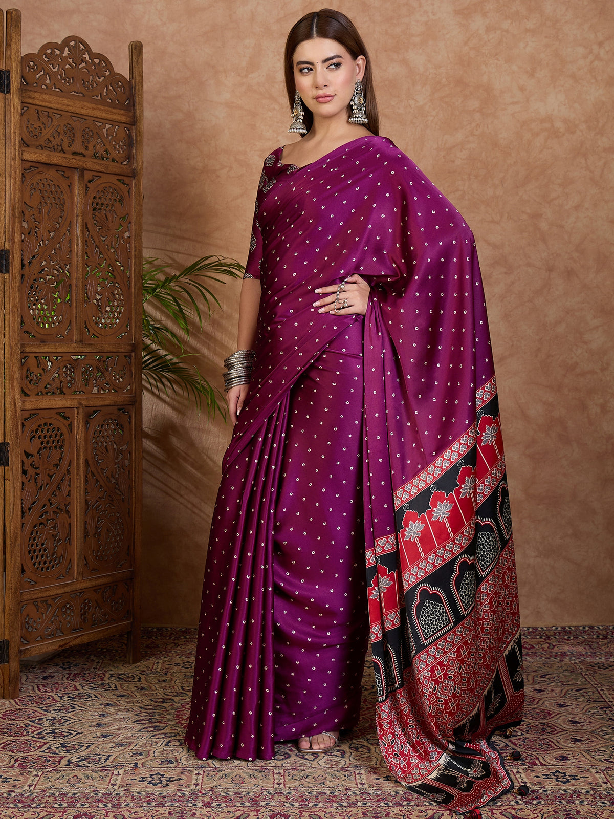 Iris Semi Modal Ready To Wear Pocket Saree | Wine