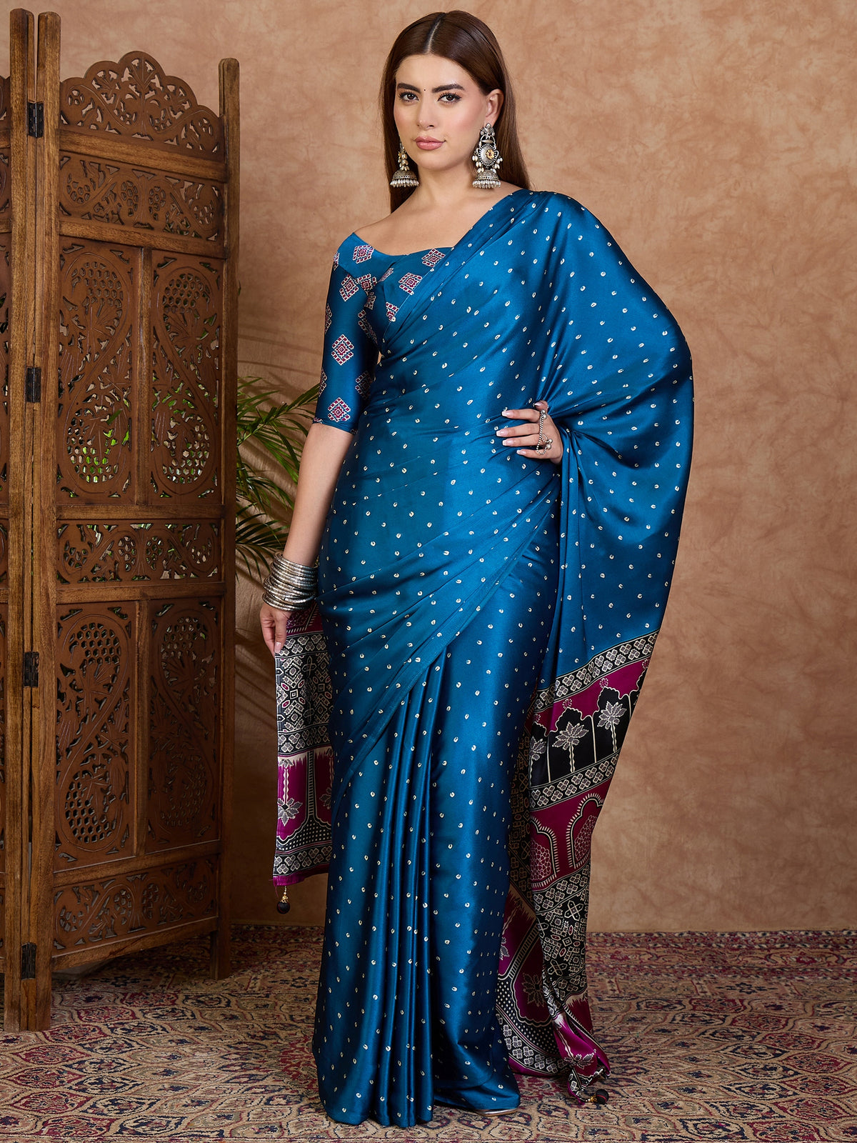 Iris Semi Modal Ready To Wear Pocket Saree | Blue