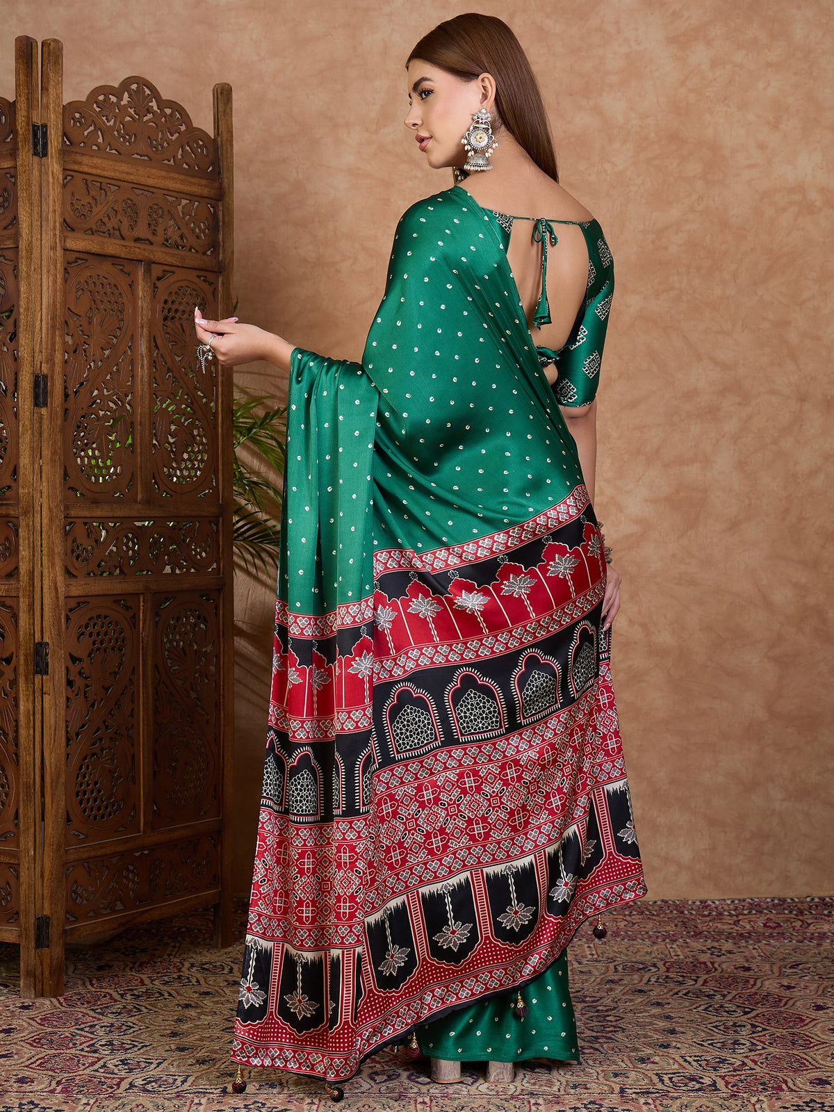 Iris Semi Modal Ready To Wear Pocket Saree | Green