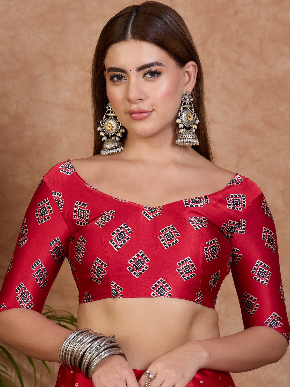 Iris Semi Modal Ready To Wear Pocket Saree | Red