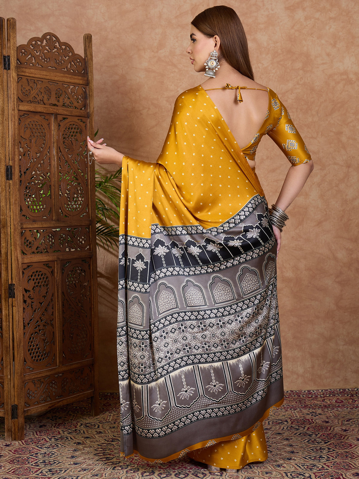 Iris Semi Modal Ready To Wear pocket Saree | Yellow