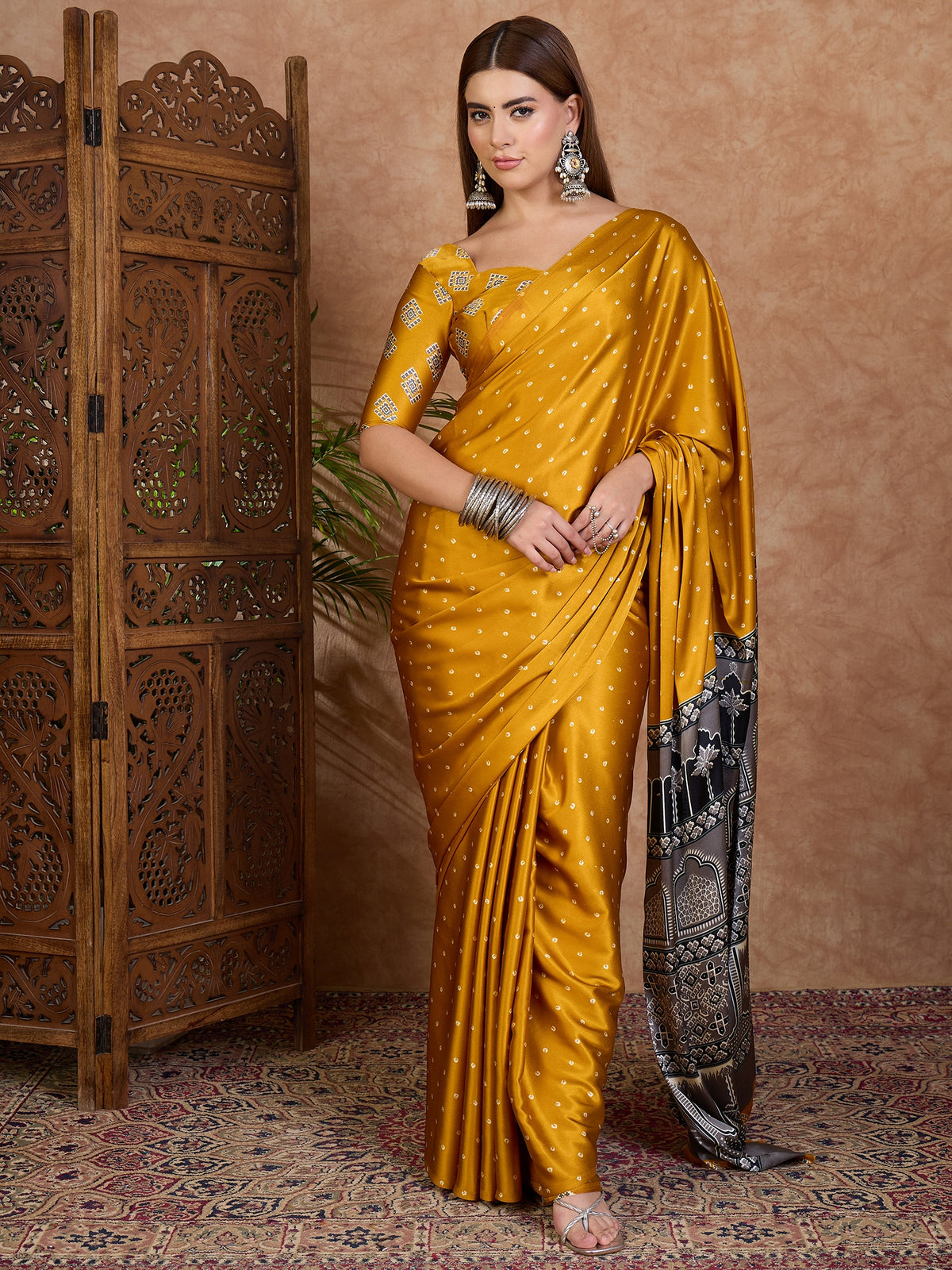 Iris Semi Modal Ready To Wear pocket Saree | Yellow