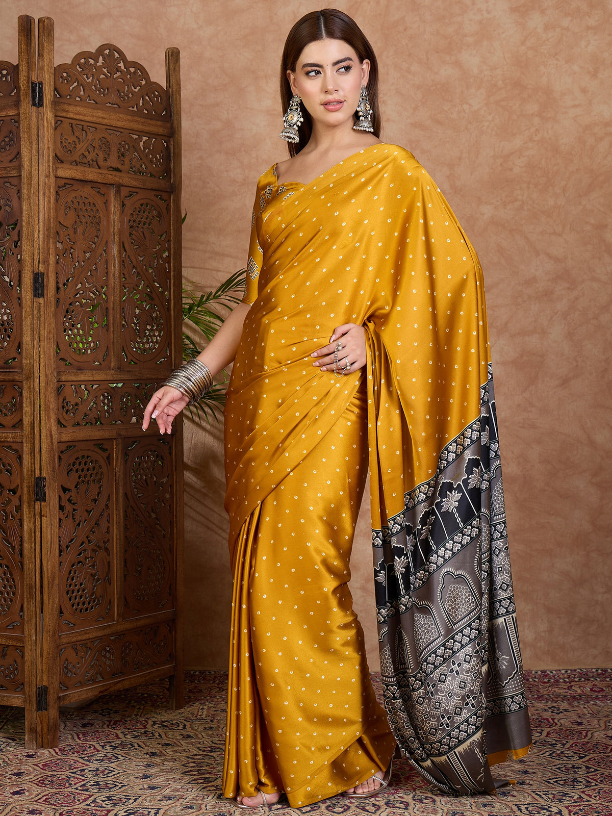 Iris Semi Modal Ready To Wear pocket Saree | Yellow